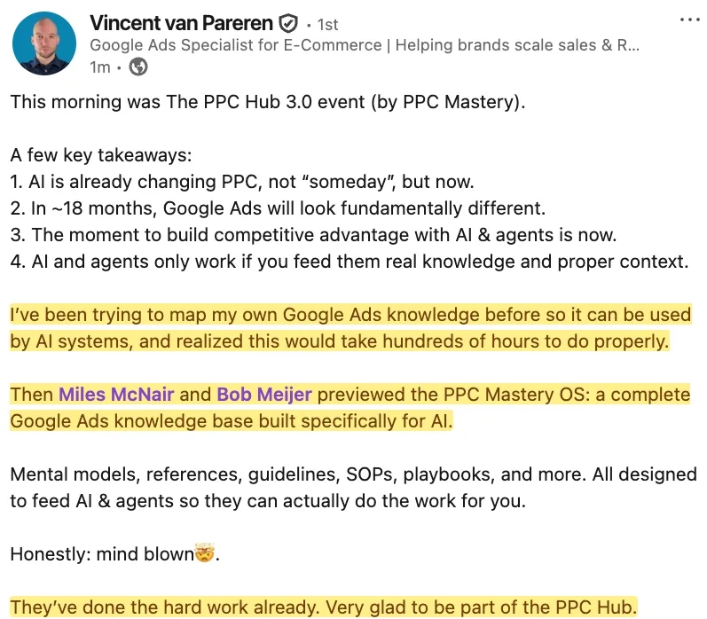 Vincent van Pareren on the PPC Mastery OS