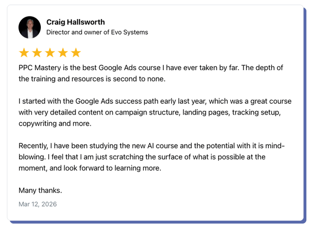 The PPC Hub member testimonial