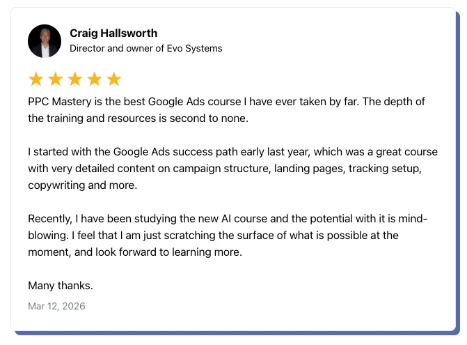 The PPC Hub member testimonial