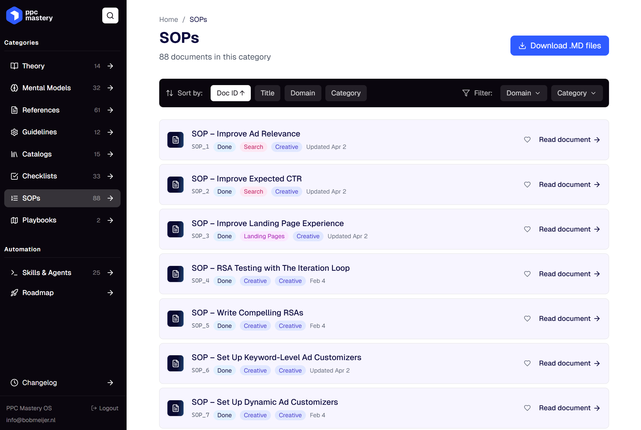 PPC Mastery OS Knowledge Base — structured reference docs and SOPs
